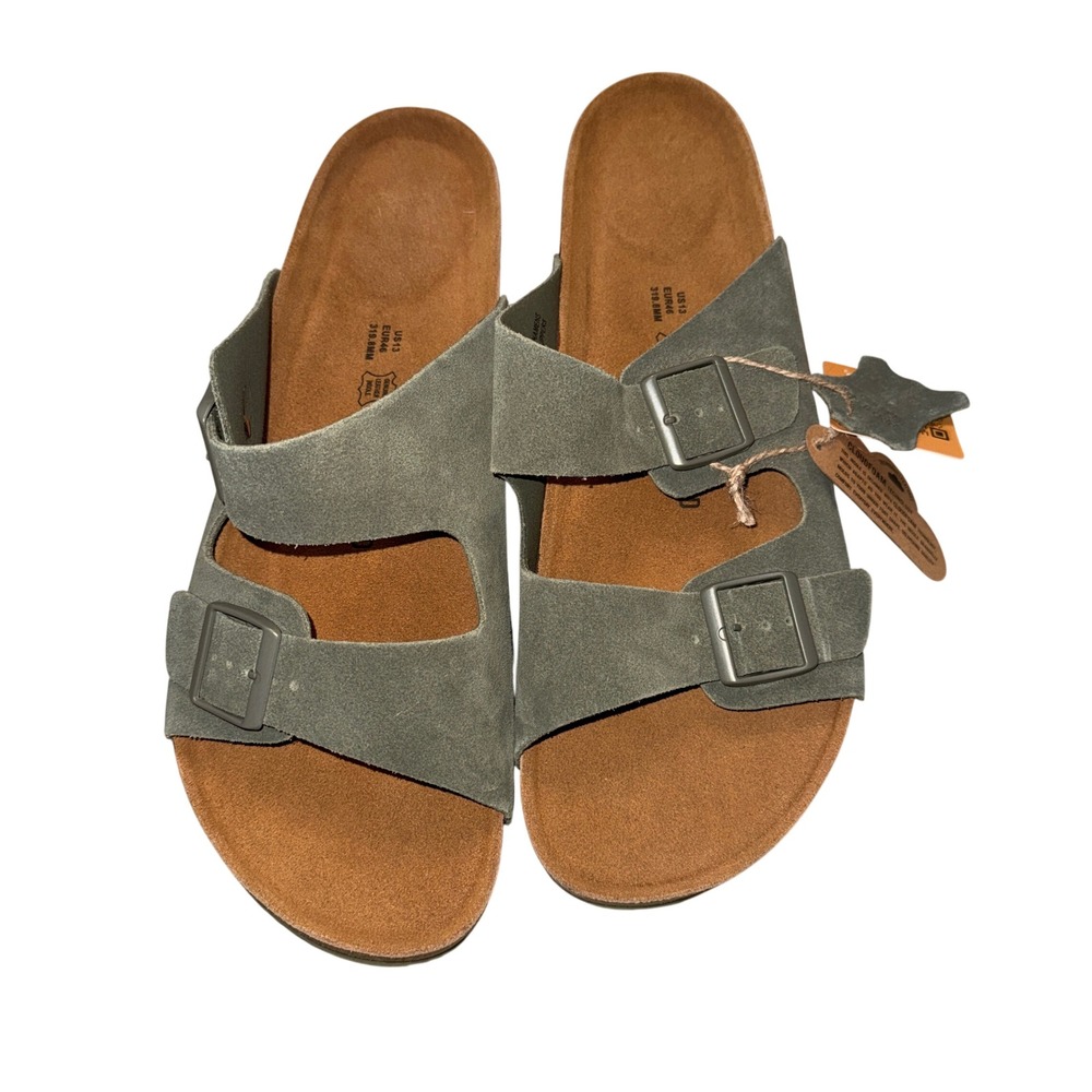 Project Cloud Sandals Size 13 Green Suede Two Strap Buckle Slide Memory Foam New
